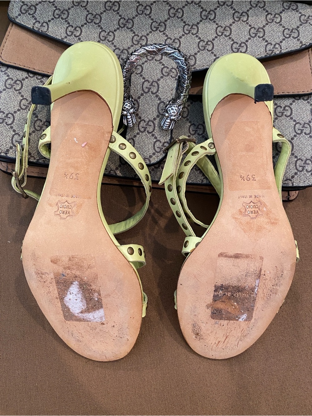 Manolo Blahnik Lime Green Studded Slingback Sandals